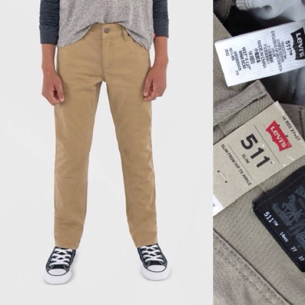 Levi’s Boys 511 Slim Khaki Colored Jeans 14 27 20”